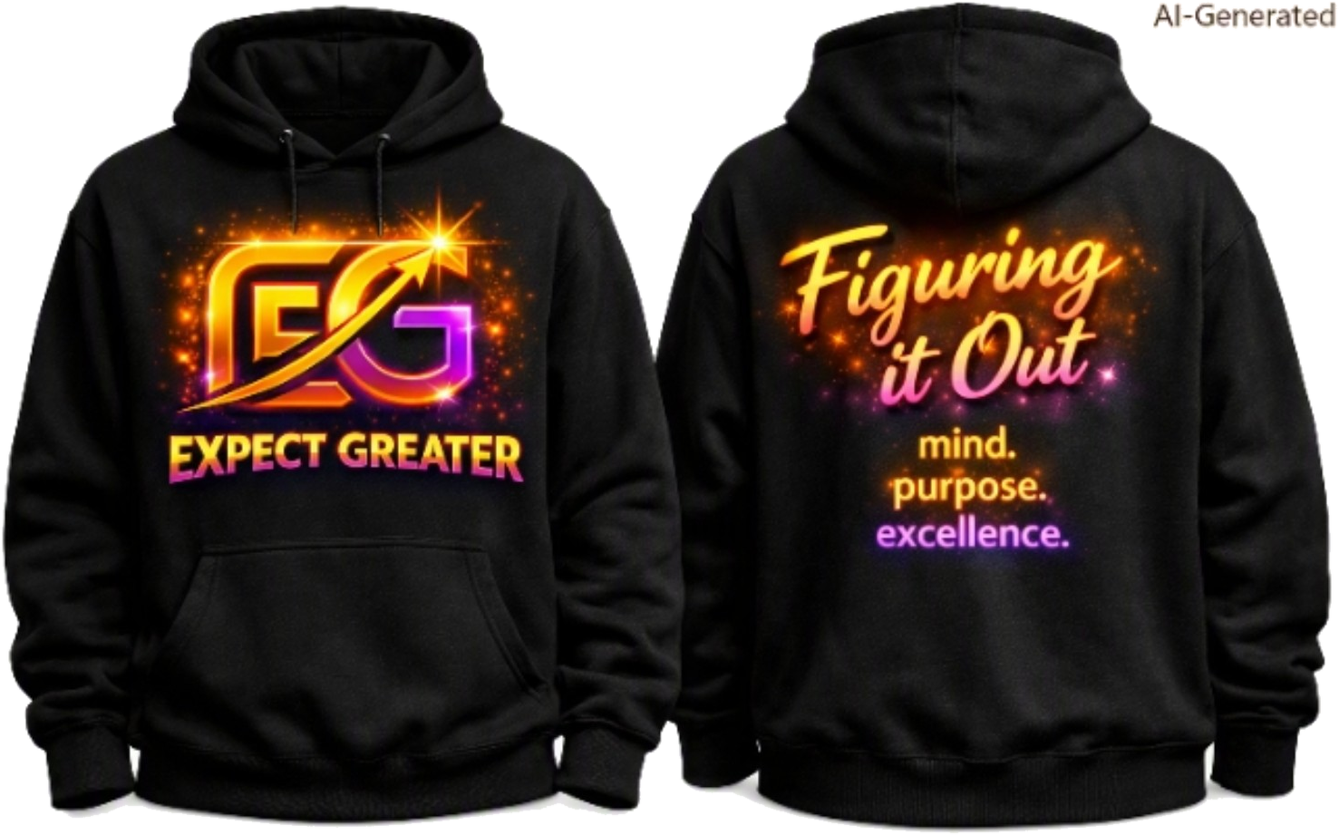 Expect Greater black hoodie front and back